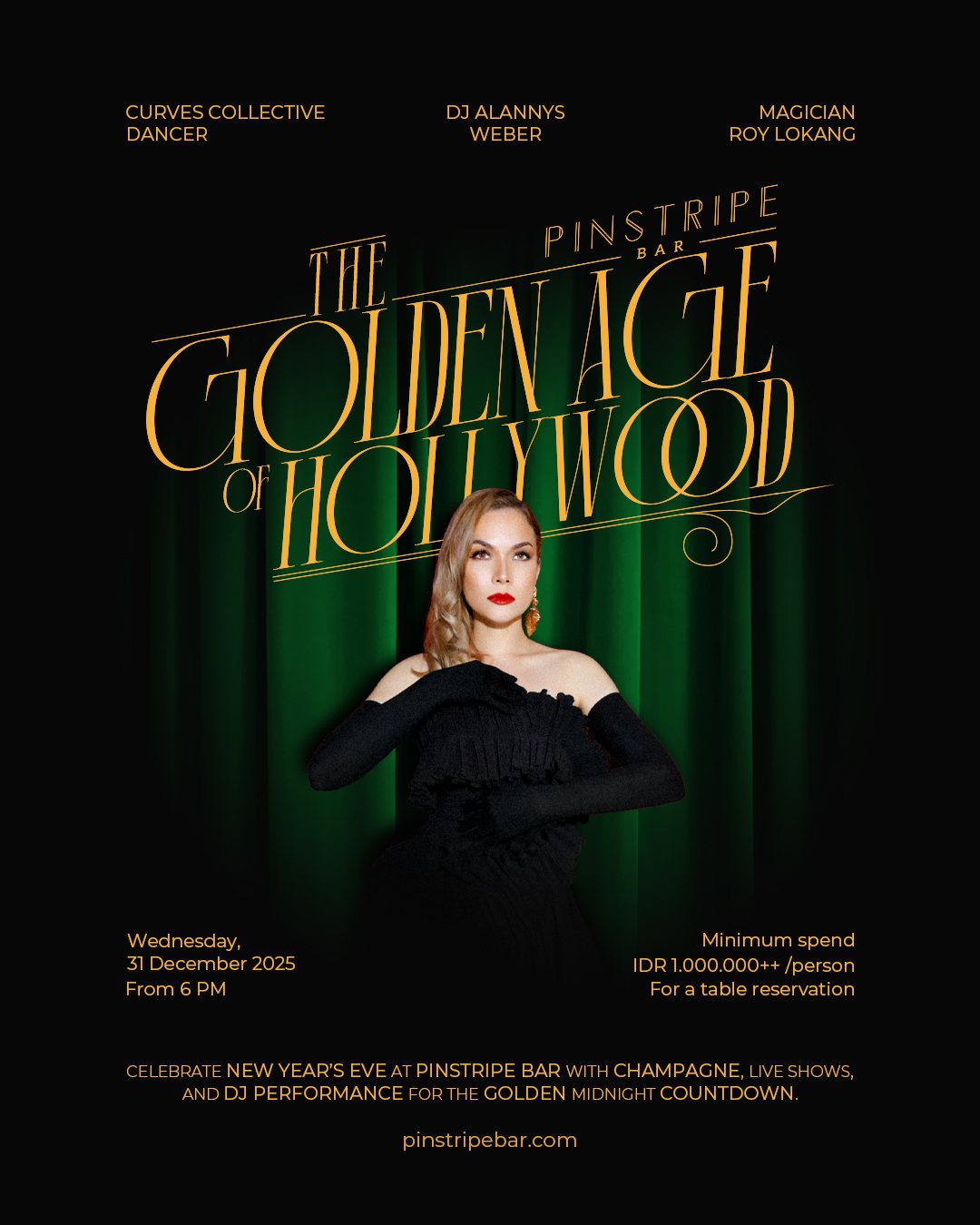 Pinstripe Bar New Year's Eve poster, The Golden Age of Hollywood